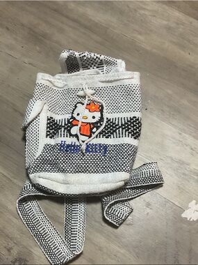 Hello Kitty White and Black Kids Woven Backpack with Orange Accent